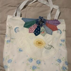 Vintage Linen Embroidered Floral Tote Bag